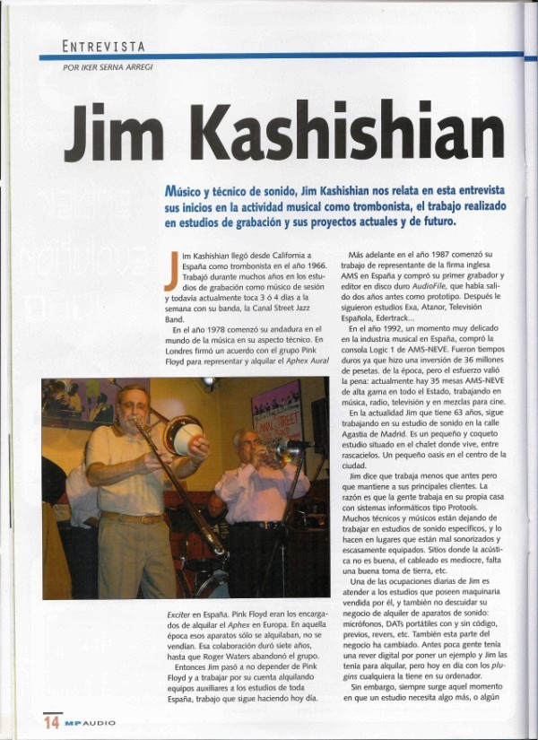 Pgina 1 de un artculo sobre Kash en una revista Espaola de sonido.  Clik con el dedo derecho para copiar y poder leer la pgina entera.