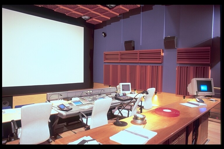 Second audio mixing studio at Studios EXA, Madrid.  Here, their AMS Neve LIBRA POST digital consoles is pictured.