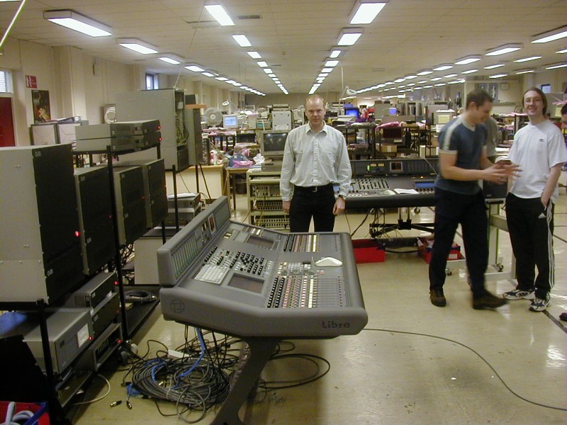 The factory floor where AMS Neve digital consoles are tested in Burnley, U.K.